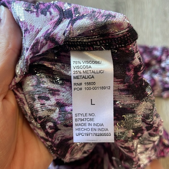 New nwt DEMOCRACY Metallic Jacquard Woven Sheer Long Sleeve Blouse Large - Picture 5 of 6